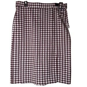 Ann Taylor Factory Womens Plaid Midi Pencil Skirt Sz 14 Burgundy White Academia